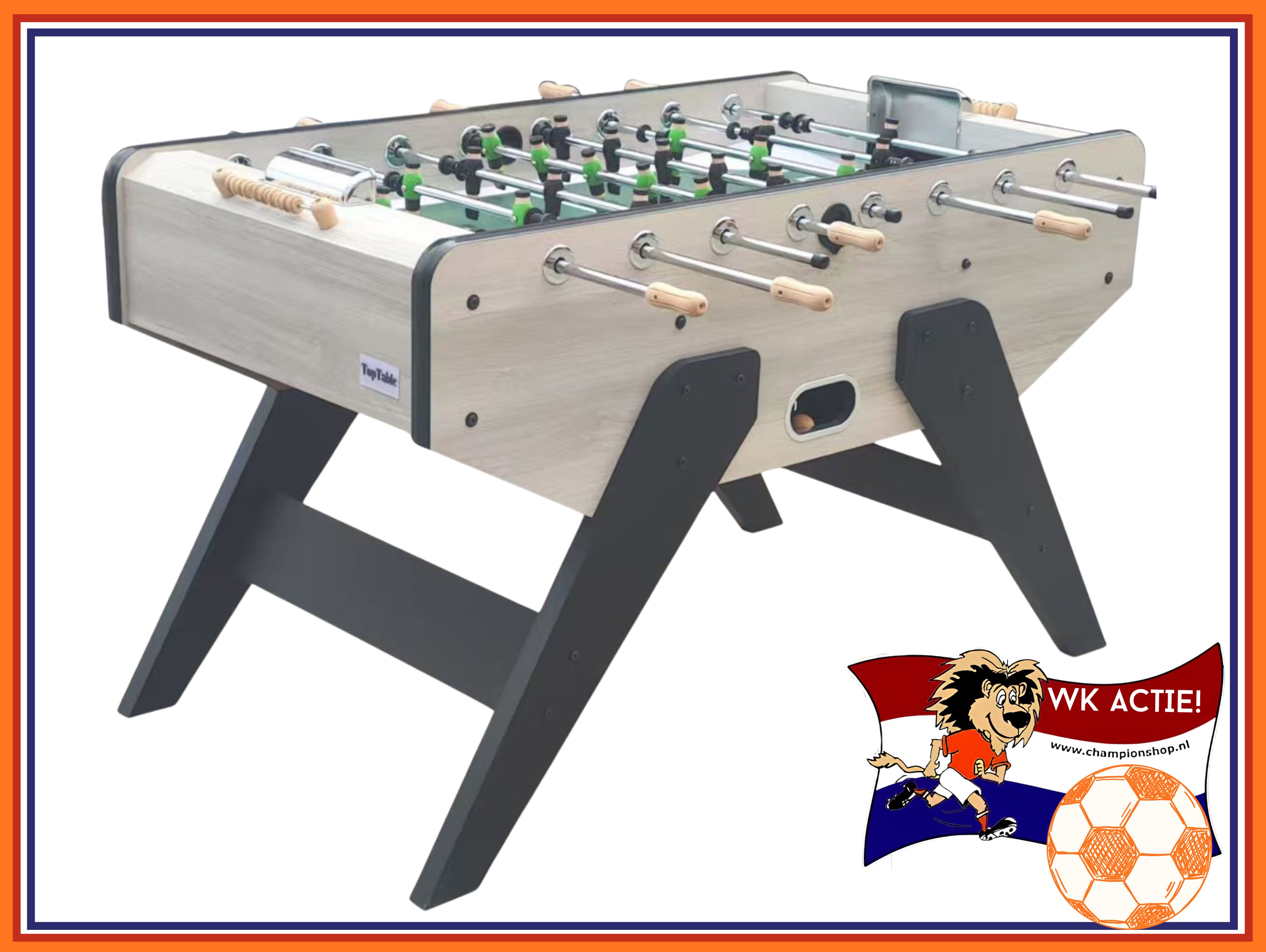 VC0203-N: Retro voetbaltafel TopTable Winner Oak, houten spelers! gratis verzending + 3st. oranje balletjes  #1